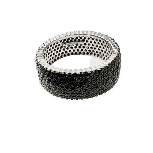 Sterling Silver Two Tone 7 Rows round black spinal pave milgraine Eternity Band