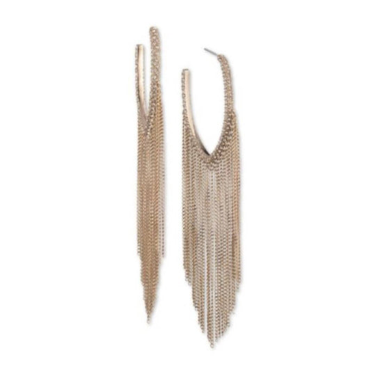 Givenchy Extra Large Gold-Tone Crystal Chain Fringe Hoop Earrings