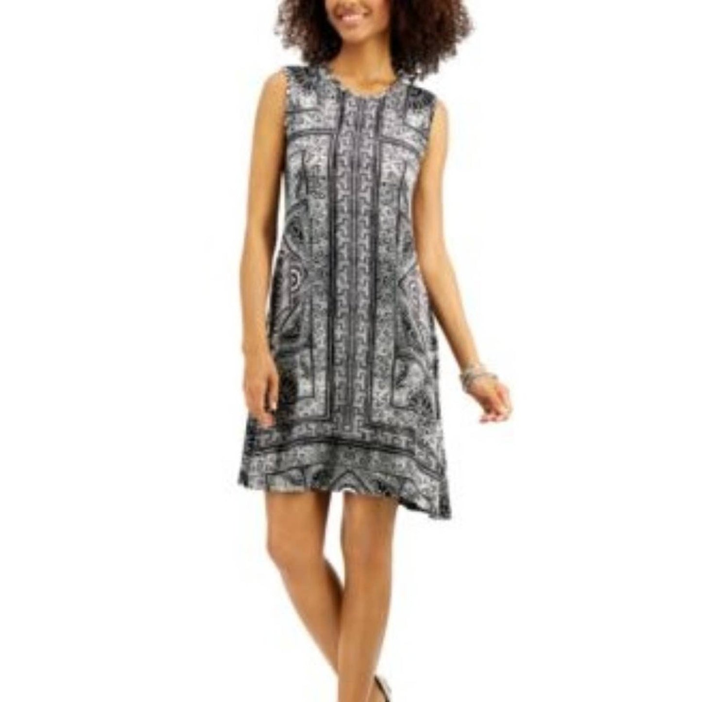 Style Co Mixed-Print Sleeveless Dress Black Sumatr