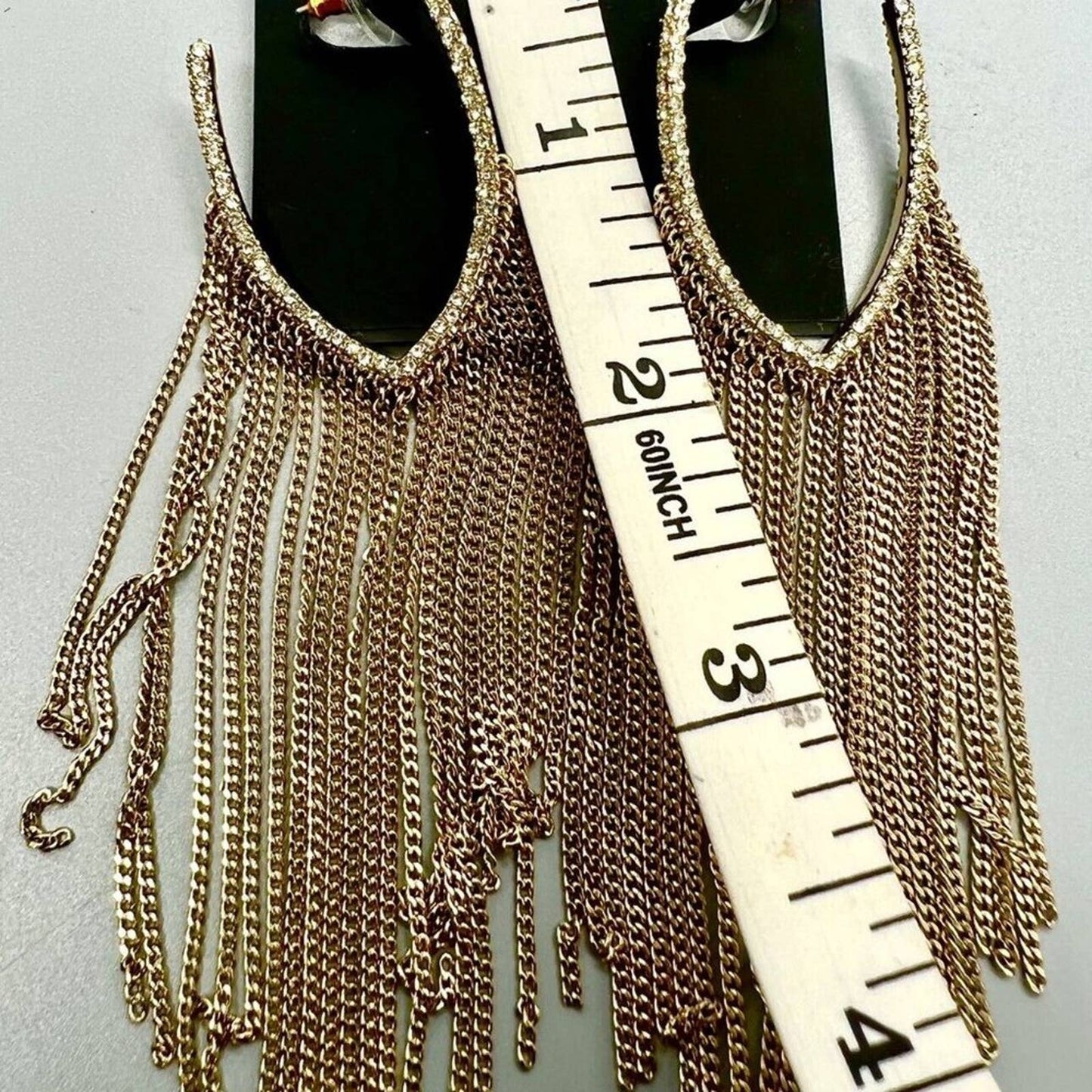 Givenchy Extra Large Gold-Tone Crystal Chain Fringe Hoop Earrings