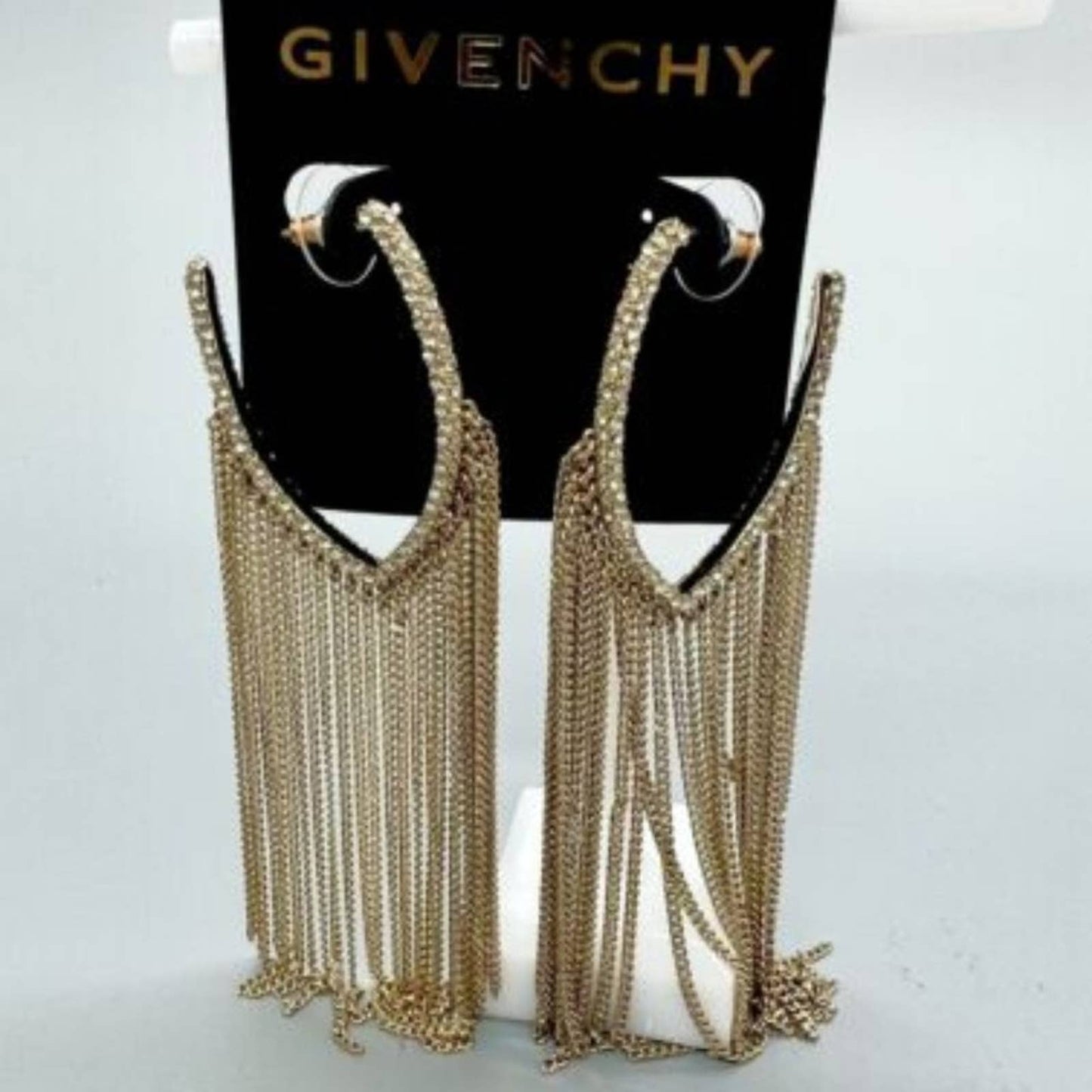 Givenchy Extra Large Gold-Tone Crystal Chain Fringe Hoop Earrings