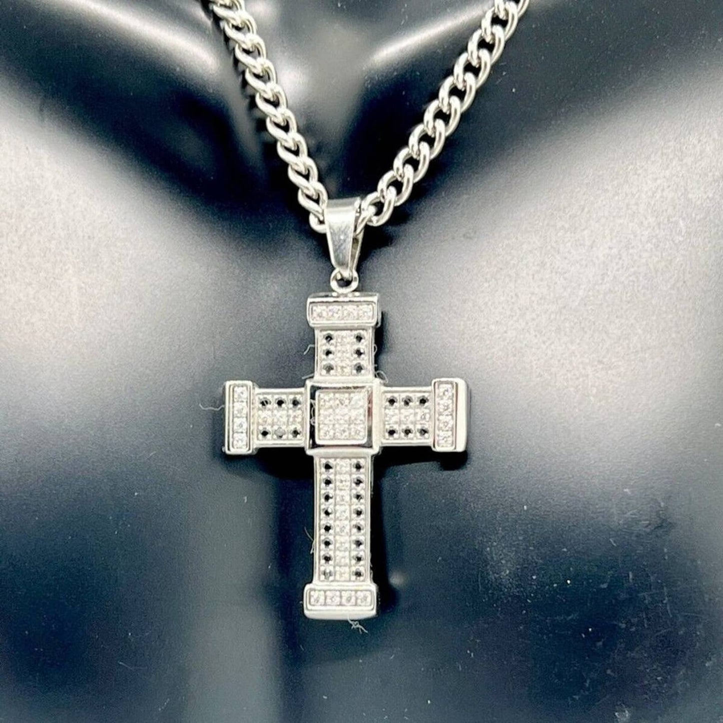 LEGACY FOR MEN BY SIMONE I. SMITH Men's Crystal Cross 24" Necklace In Stainless