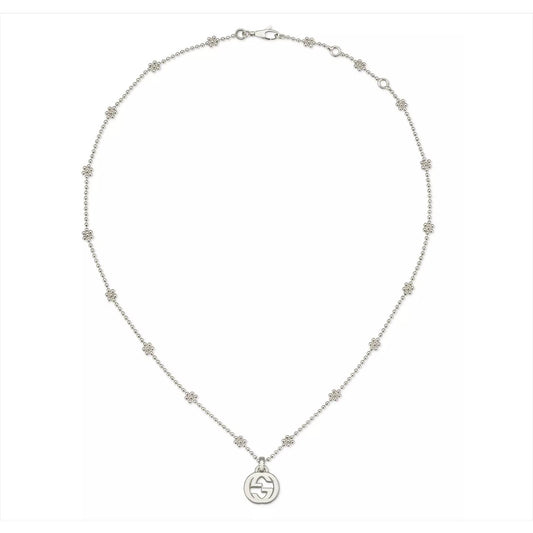 Gucci Interlocking G Silver Station Flower Chain Necklace YBB47922100100U