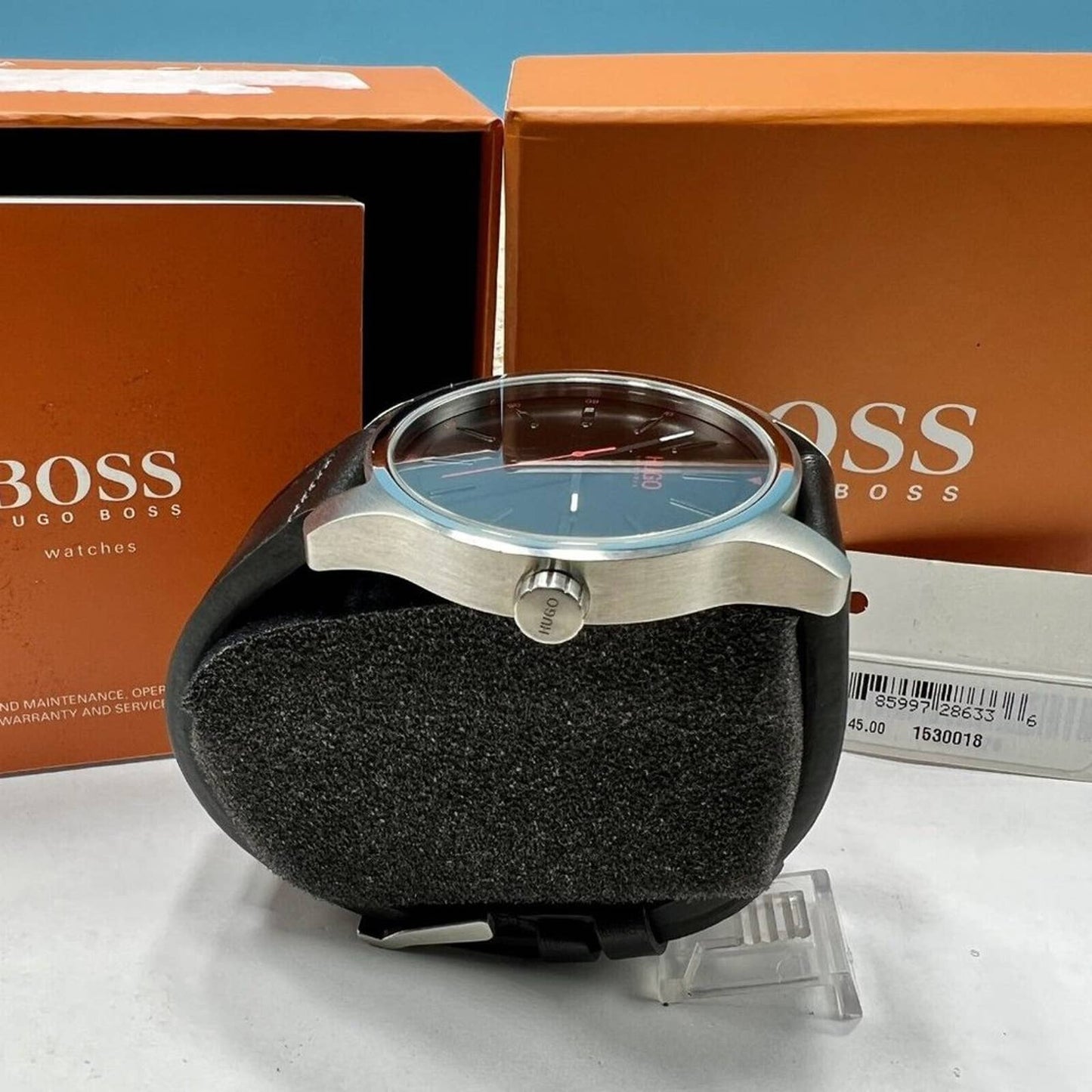 Hugo Boss Men's Dare Black Leather Strap Black Dial Watch NIB 1530018