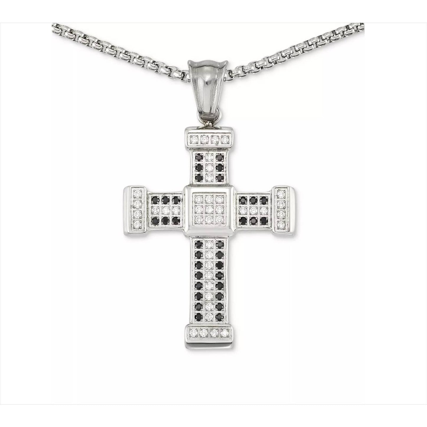 LEGACY FOR MEN BY SIMONE I. SMITH Men's Crystal Cross 24" Necklace In Stainless