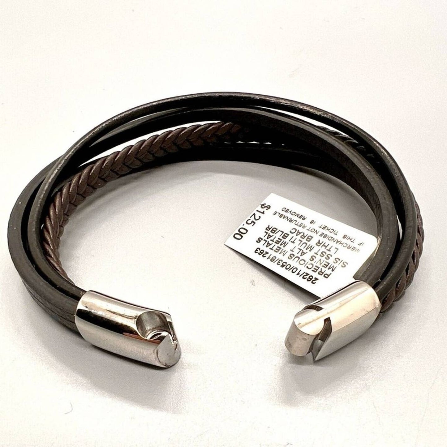 SIMONE I. SMITH Men's Black & Brown Multi-Row Leather Bracelet in Stainless Stee