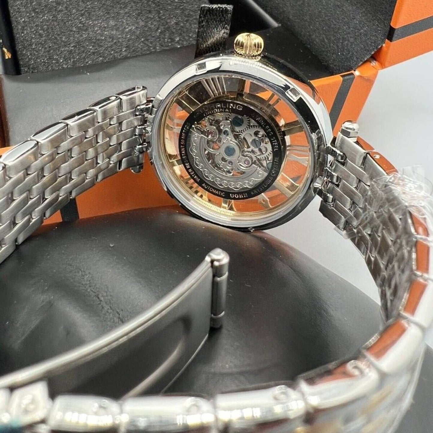 STUHRLING ORIGINAL Delphi Automatic 38mm Skeleton In Silver/ Gold