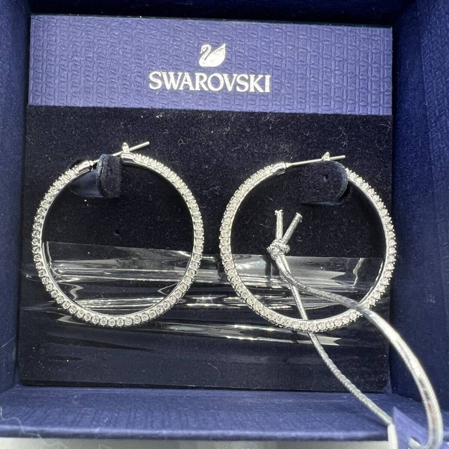 Swarovski Stone hoop earrings Pavé, Large, White, Rhodium plated 5389432