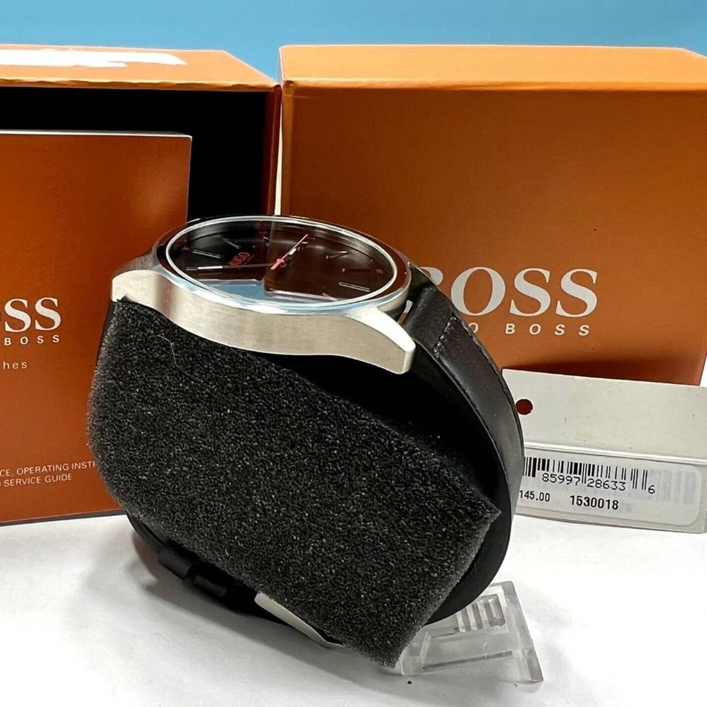 Hugo Boss Men's Dare Black Leather Strap Black Dial Watch NIB 1530018