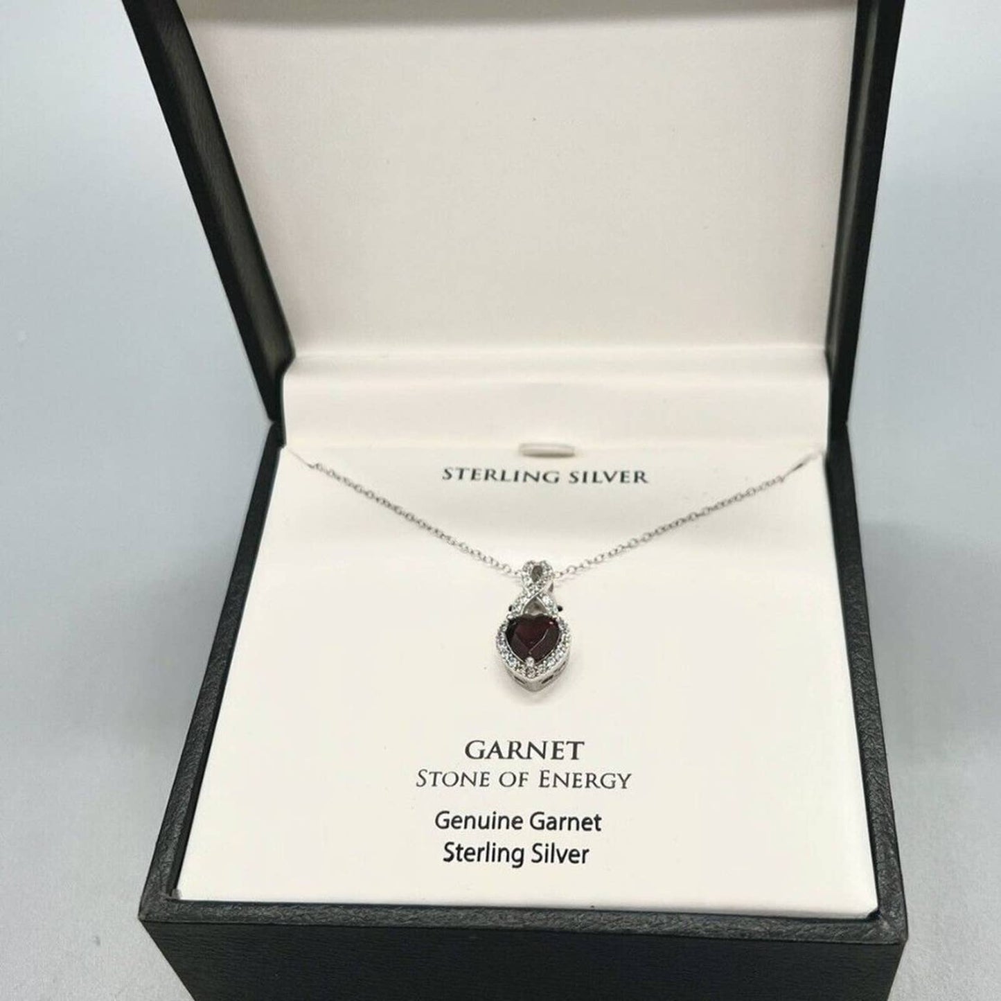 Garnet & White Topaz Heart 18" Pendant Necklace In Sterling Silver