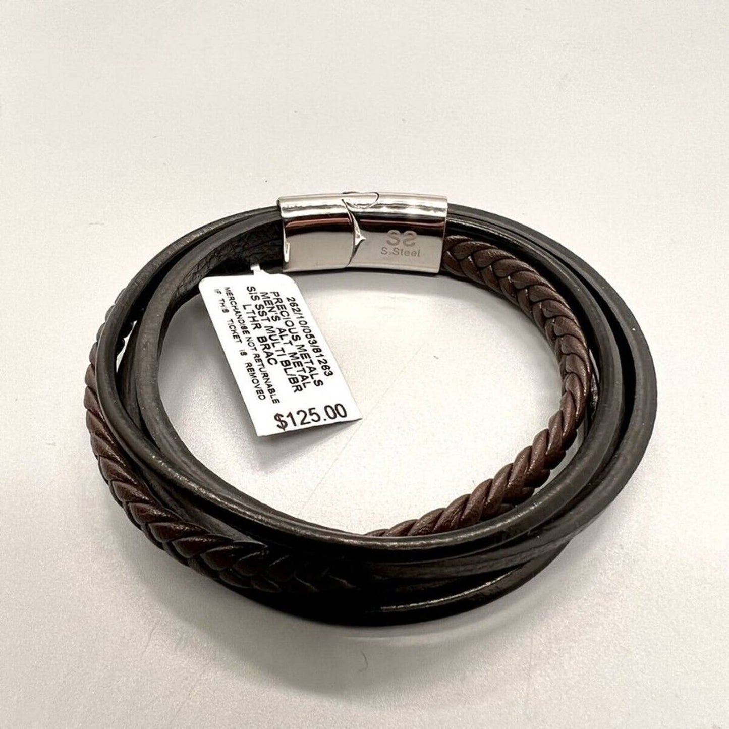 SIMONE I. SMITH Men's Black & Brown Multi-Row Leather Bracelet in Stainless Stee