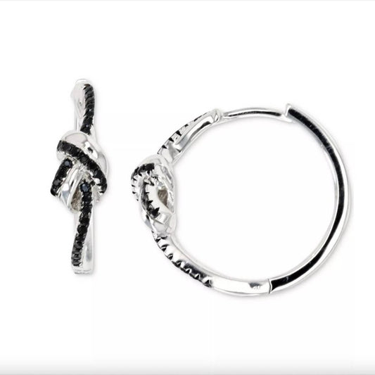 Black Spinel Knotted Small Hoop Earrings (3/8 ct. t.w.) in Sterling Silver, 0.79