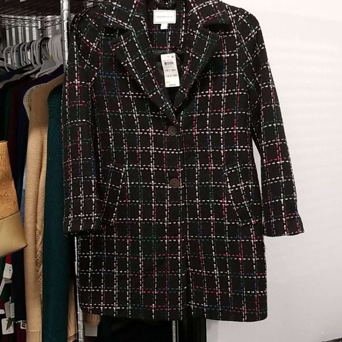 NWT Charter Club Petite Tweed Plaid Jacket