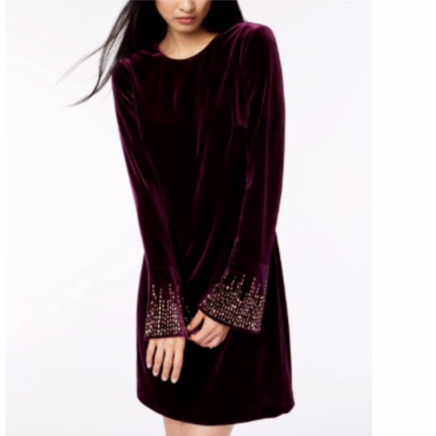 CALVIN KLEIN Womens Purple Embellished Long Sleeve