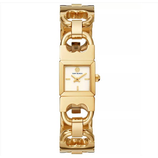 TORY BURCH GEMINI GOLD & PEARL DOUBLE T LINK CHAIN BRACELET WATCH TBW5409