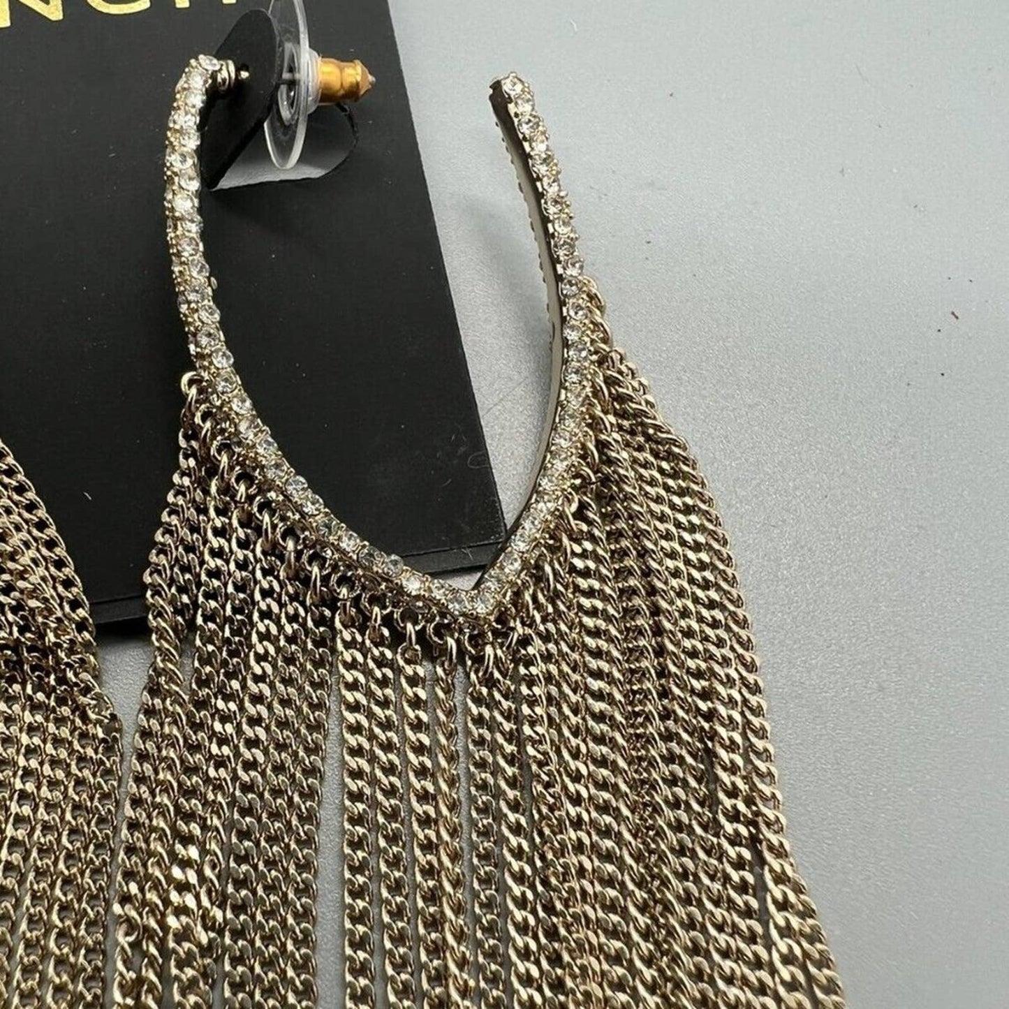 Givenchy Extra Large Gold-Tone Crystal Chain Fringe Hoop Earrings