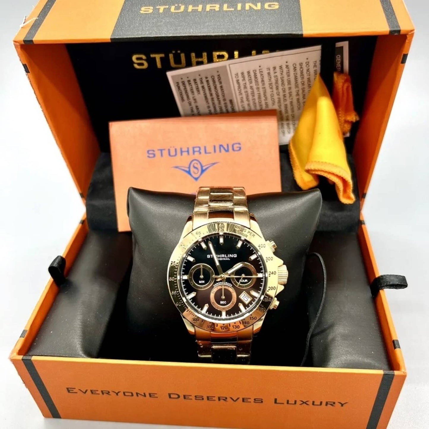 Stuhrling 3960 3 Quartz Chronograph Date Stainless Steel Bracelet Mens Watch