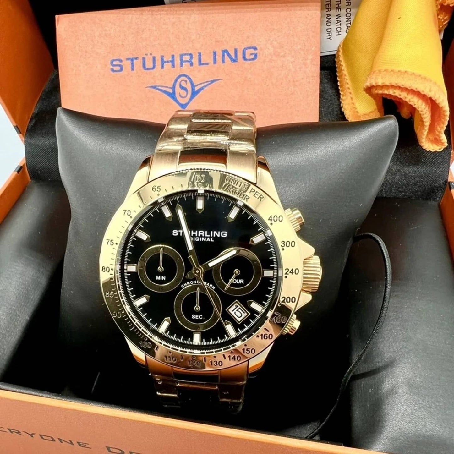 Stuhrling 3960 3 Quartz Chronograph Date Stainless Steel Bracelet Mens Watch