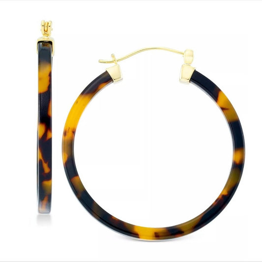 SIMONE I.SMITH Tortoiseshell Look Lucite Hoop Earrings in 18k Gold over Sterling