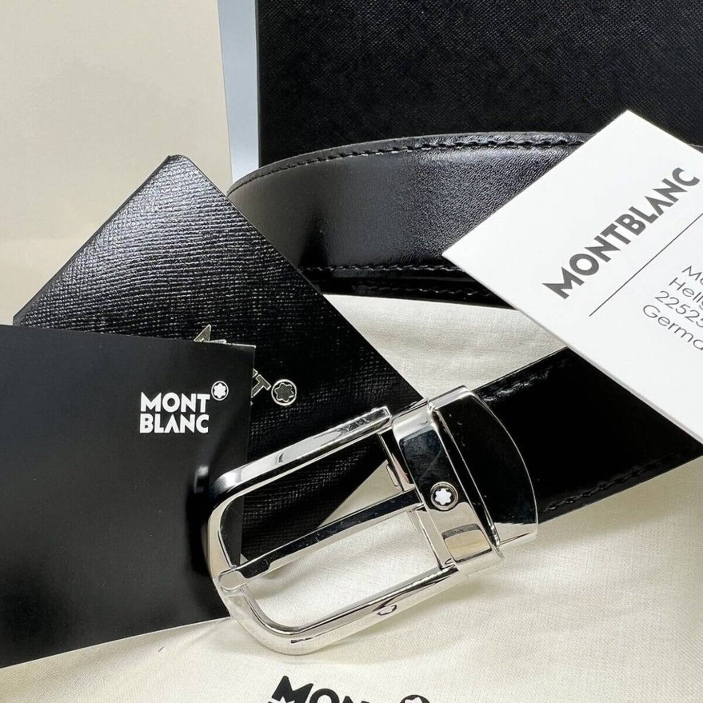 MONTBLANC 114412 Horseshoe Leather Reversible Belt Black/Brown