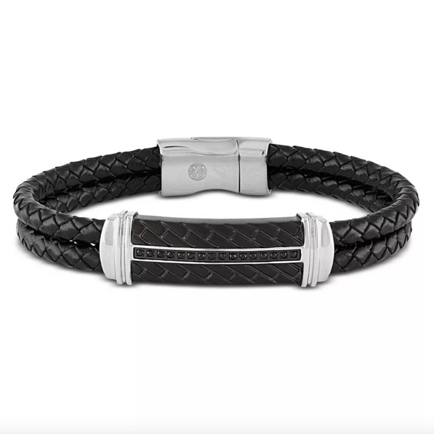 ESQUIRE MEN'S JEWELRY Diamond & Leather Bracelet in Stainless Steel & Black Ion