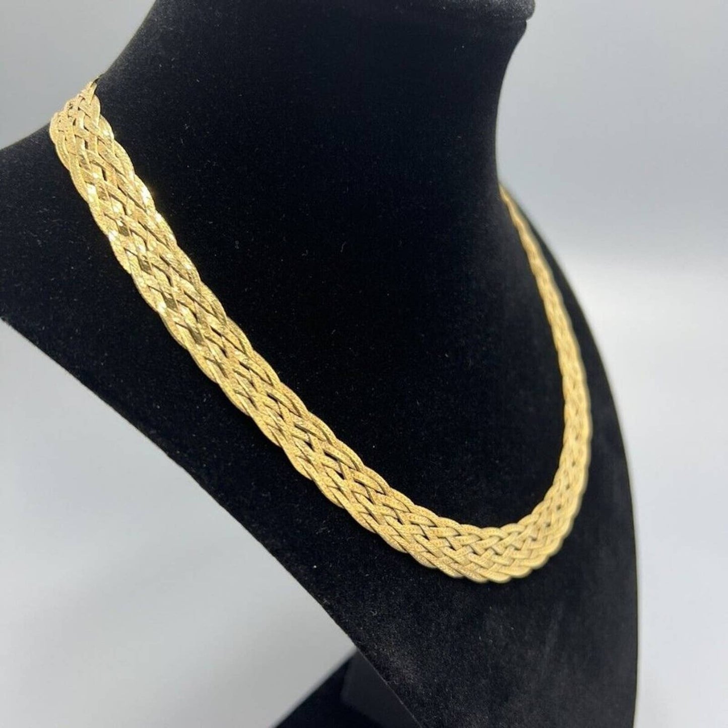 Women's Italian Gold Tone Herringbone Woven Sterling Silver 925 Necklace 18 in.