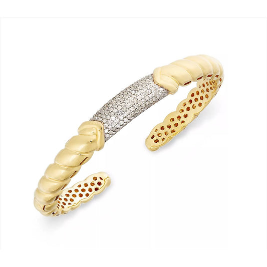 Diamond Pavé Bar Twist Cuff Bracelet (7/8 ct. t.w.) in 14k Gold-Plated Sterling Silver