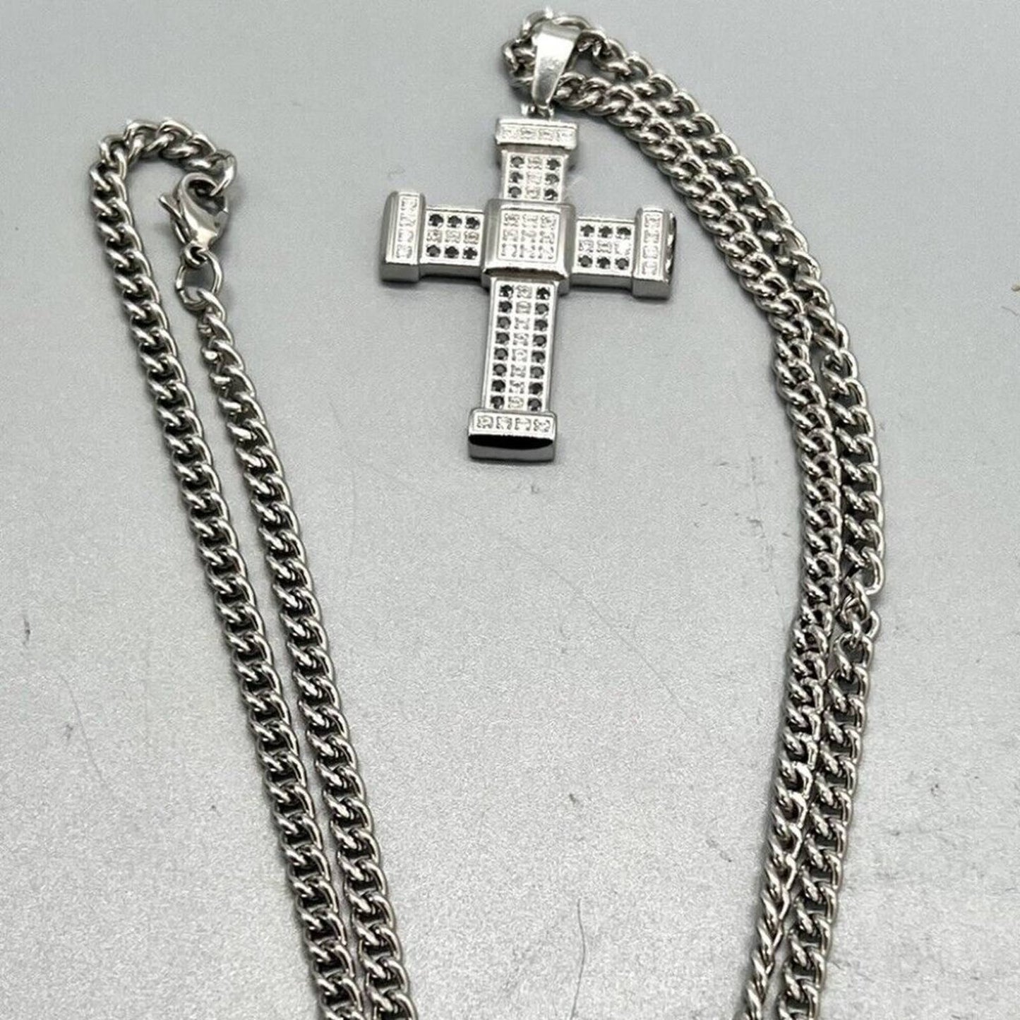 LEGACY FOR MEN BY SIMONE I. SMITH Men's Crystal Cross 24" Necklace In Stainless