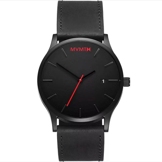 MVMT Men's Classic Black Leather Strap Watch 45mm