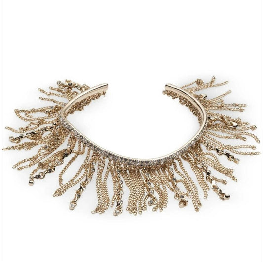 Givenchy Gold-Tone Crystal & Chain Fringe Cuff Bracelet