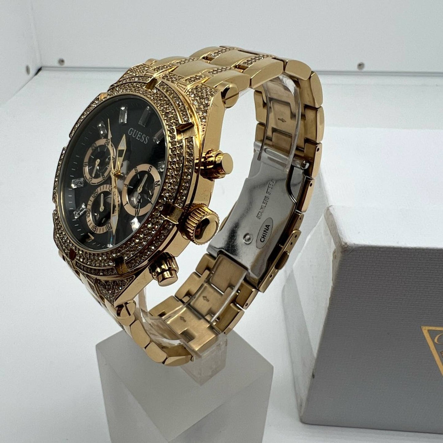 Guess Gold-Tone Exposed Dial Multifunction Watch