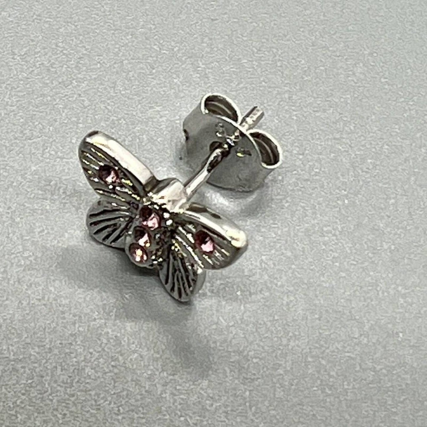 OLIVIA BURTON Bejeweled Butterfly Earrings Sterling Silver & Pink Stone