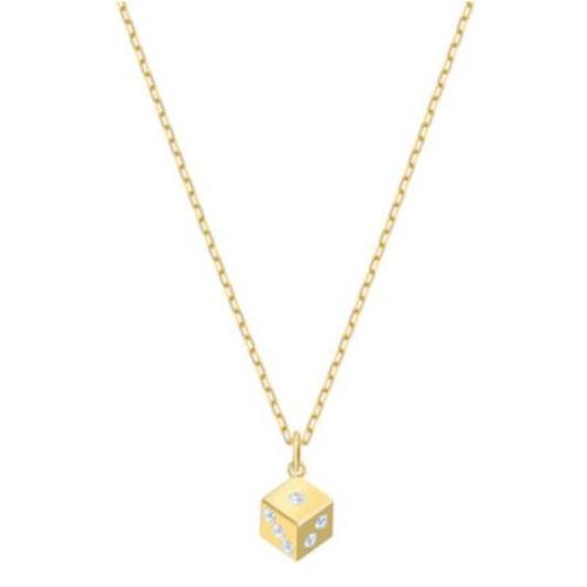 Swarovski Crystal Jewelry Pendant DICE Gold Tone Plated with Gift Box