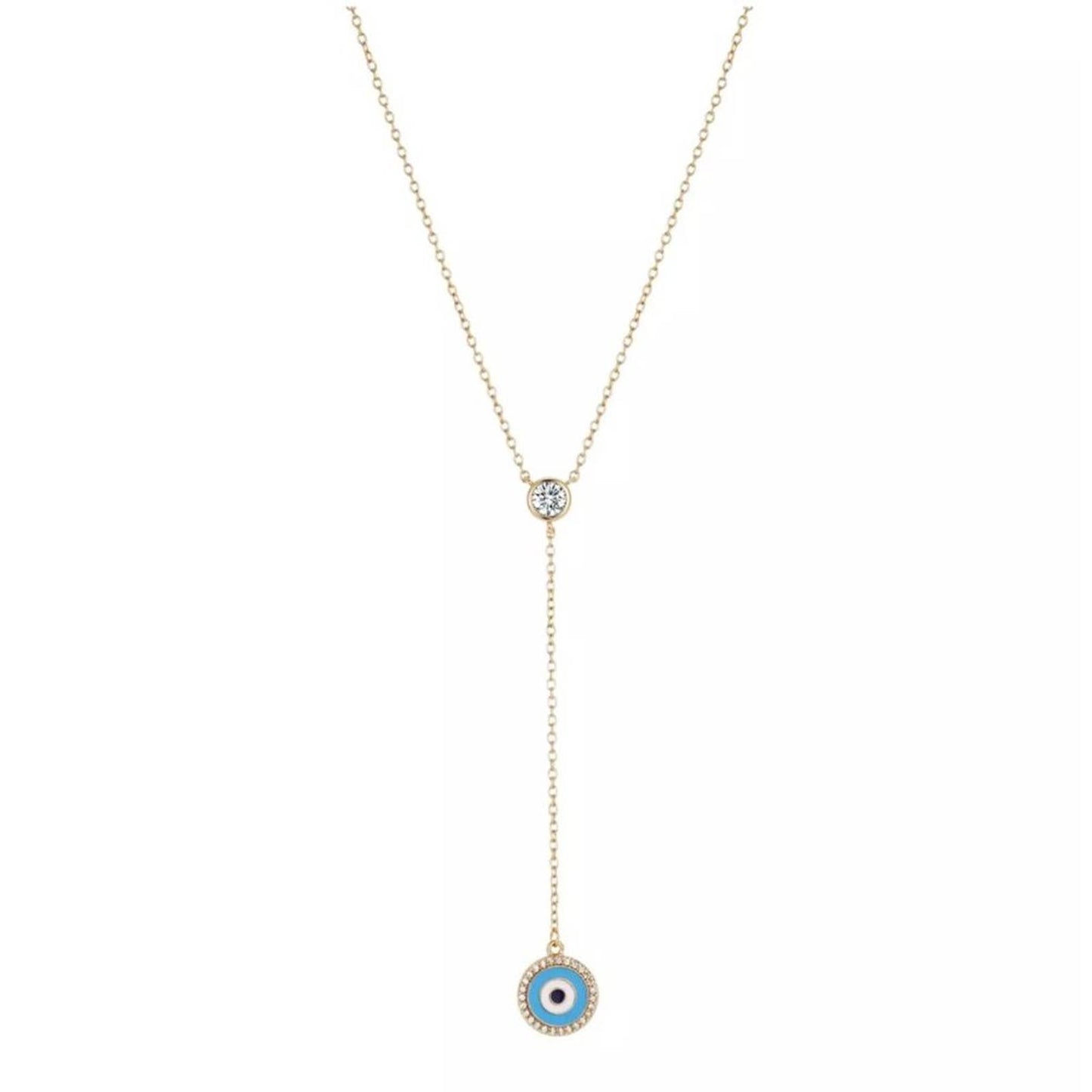 UNWRITTEN Gold Flash Plated Crystal Evil Eye Lariat Necklace