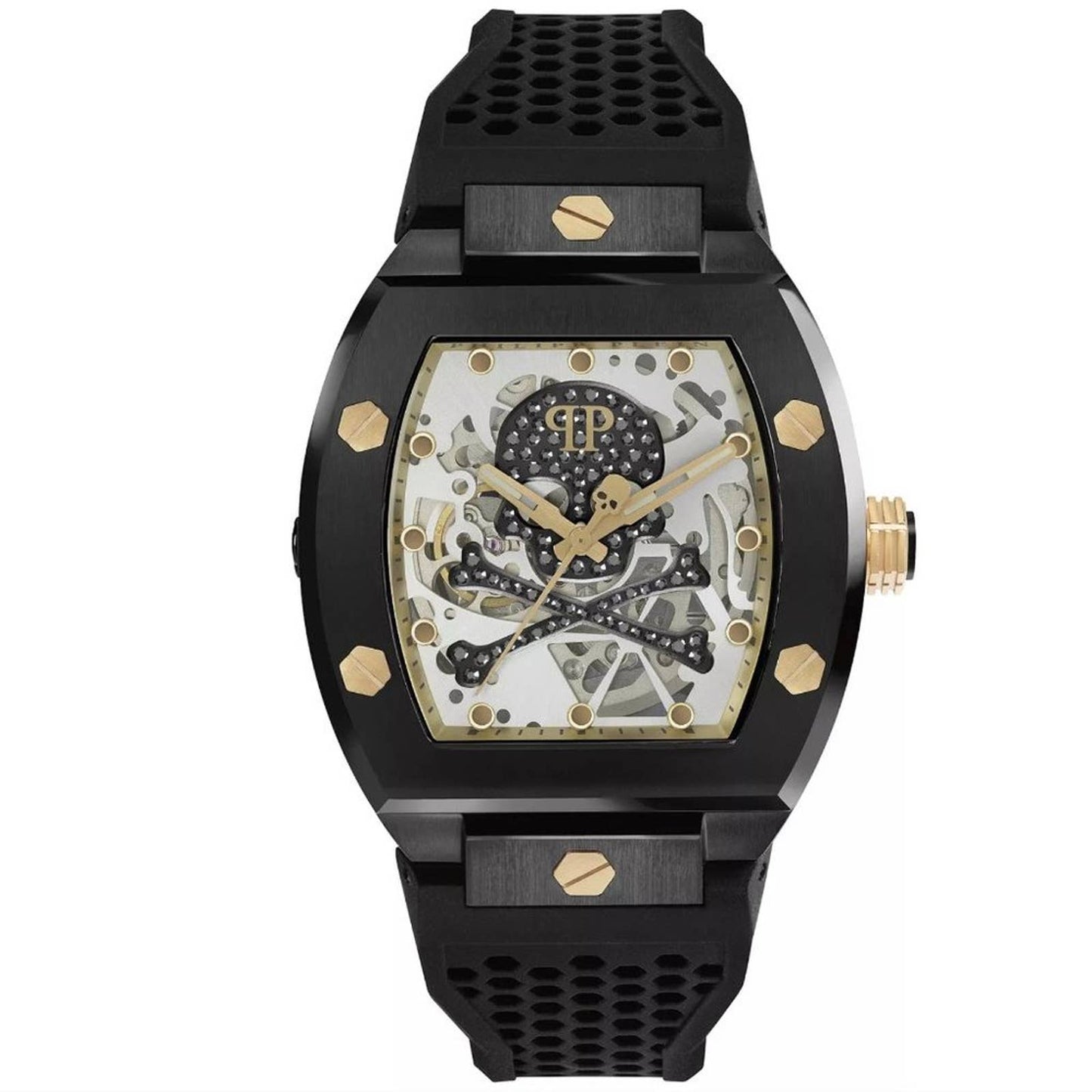 PHILIPP PLEIN Men's Automatic The $keleton Black & Gold-Tone Tonneau Strap Watch