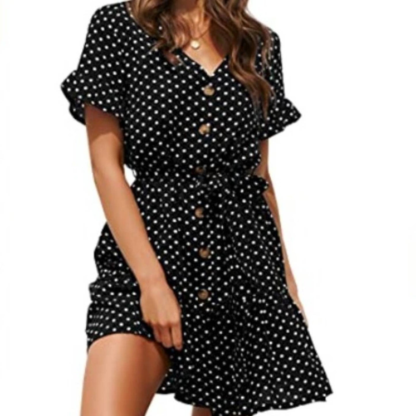 SAIKESIGIRL Womens Polka Dot Button Down Dress