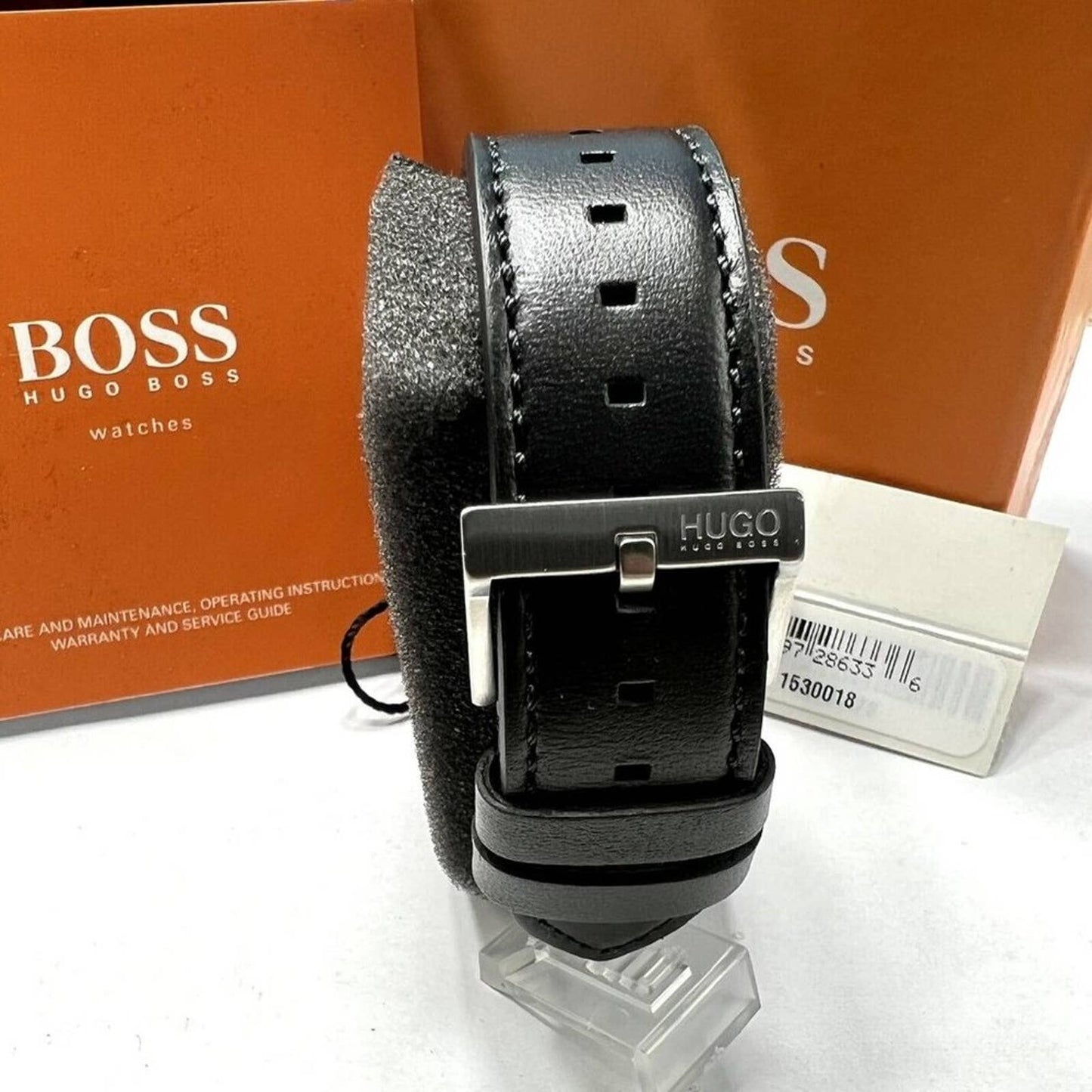 Hugo Boss Men's Dare Black Leather Strap Black Dial Watch NIB 1530018