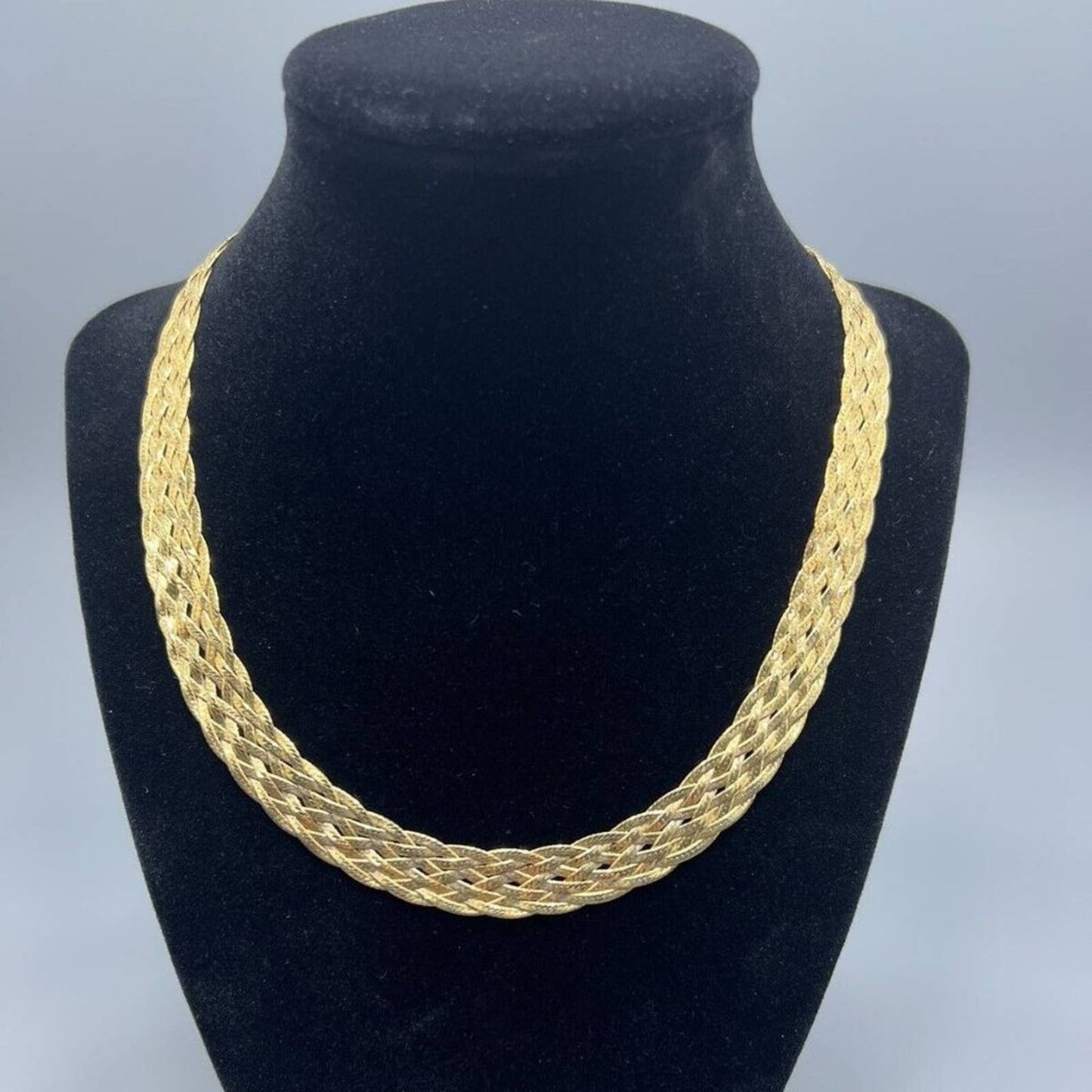 Women's Italian Gold Tone Herringbone Woven Sterling Silver 925 Necklace 18 in.