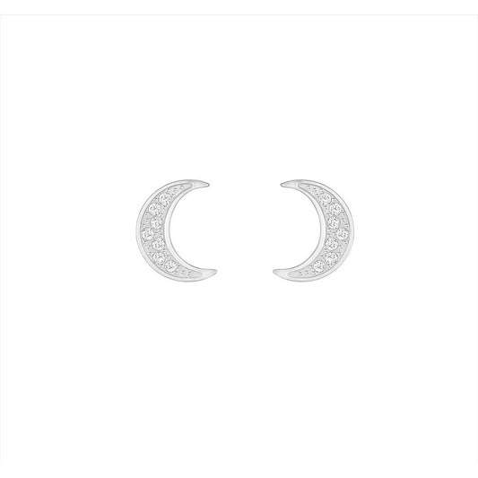 Swarovski Modern Rhinestone Small Crescent Moon Earrings New in Box